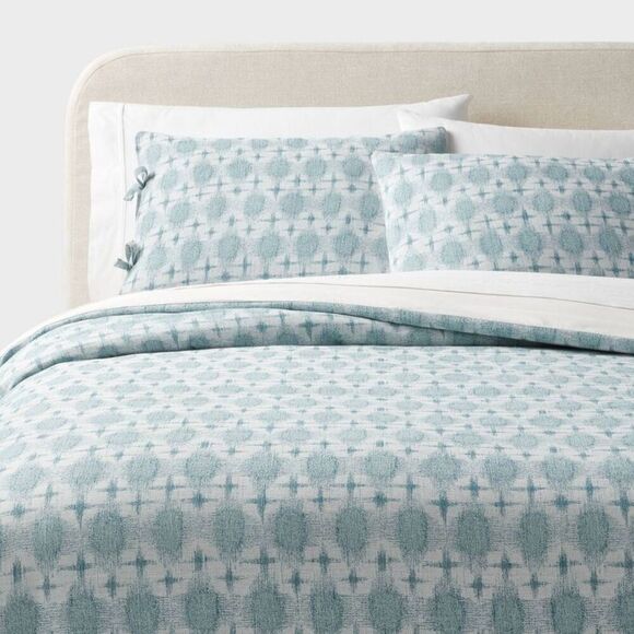 Open Box - Threshold -  Cotton Slub Duvet Cover Set I Ivory/Light Teal Blue - Picture 1 of 4